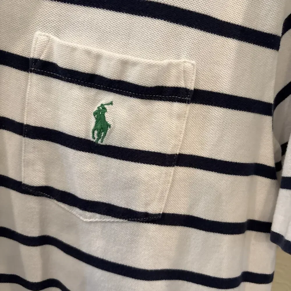 Vintage Polo by Ralph Lauren Blue White Striped 100% Cotton Men's XL Polo‎ Shirt